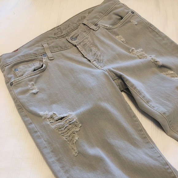 7 For All Mankind Grey Straight-Leg Cropped Jean - Picture 1 of 6